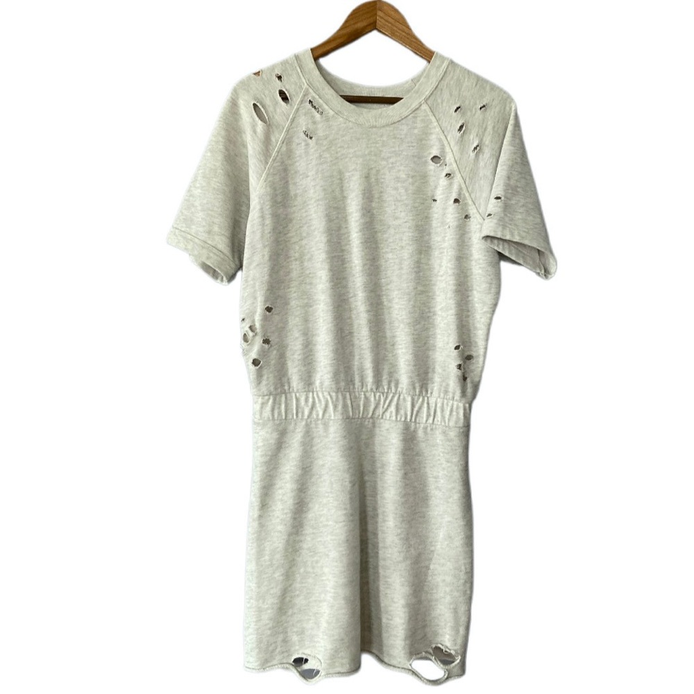 NSF Light Grey Distressed Holey Sweatshirt Mini Dress Size Small USA